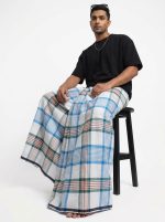 Premium Cotton Check Lungi – White, Sky Blue & Green | 5.5 Hat - Image 2