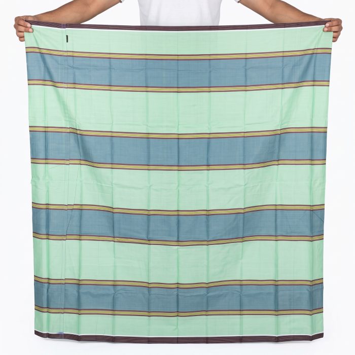 Premium Cotton Stripe Lungi – Mint Green & Slate Blue | 5.5 Hat - Image 3