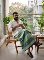 Premium Cotton Stripe Lungi – Mint Green & Slate Blue | 5.5 Hat