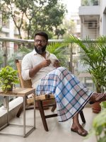Premium Cotton Check Lungi – White, Sky Blue & Green | 5.5 Hat